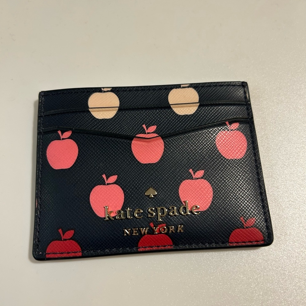 Kate Spade Staci Small Slim Card Holder, Orchard Apple Print, NWT